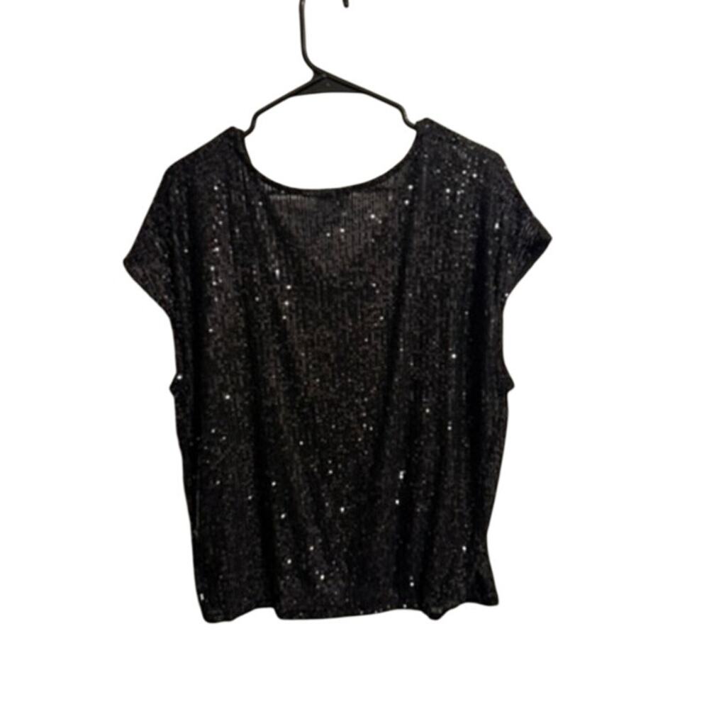 CeCe Black Short Sleeve Sequin Women's Blouse - Size XL - Picture 4 of 4